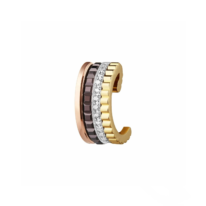 Boucheron Quatre Classique single earring, small size, white gold, yellow gold, rose gold, brown PVD and diamonds
