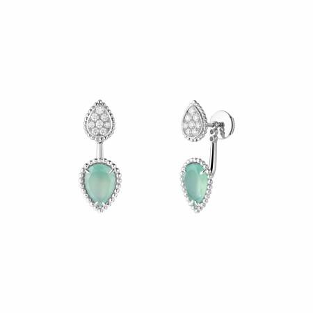 Serpent Bohème Aquaprase single earring, S and XS motifs, white gold, diamonds and aquaprase.