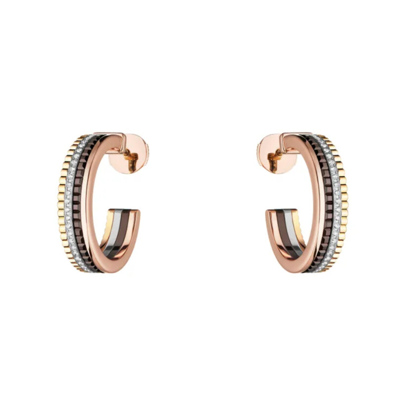 Boucheron Quatre Classique hoop earrings, white gold, yellow gold, rose gold, brown PVD and diamonds