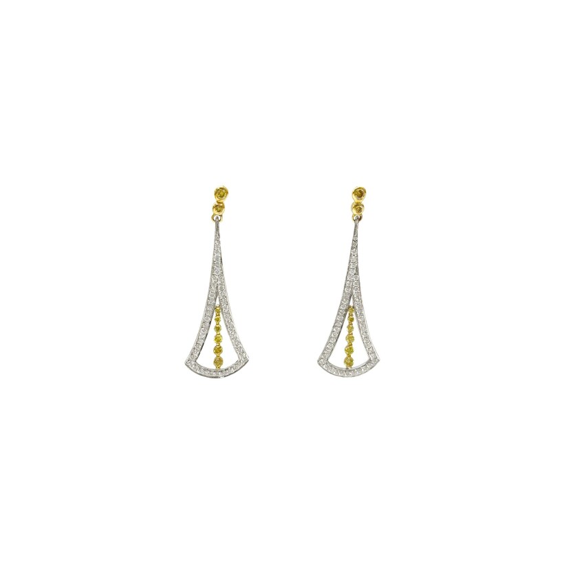 Boucles d’oreilles Isabelle Barrier en or blanc et or jaune, diamants de 0.96 ct