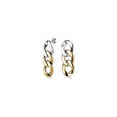 Boucles d'oreilles Rosefield chaîne bicolores en acier argenté et doré 