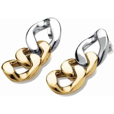Boucles d'oreilles Rosefield chaîne bicolores en acier argenté et doré 
