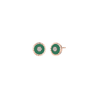 Boucles d'oreilles Korloff Je Play en or rose, diamant et agate verte
