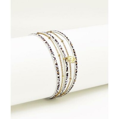Bracelet FlowersforZoé JESSICA White Leo en cuir et métal, T2