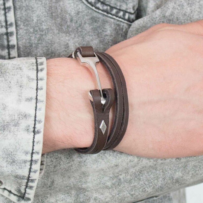 Bracelet Fossil en cuir et acier