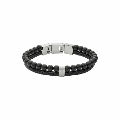 Bracelet FOSSIL Mens Vintage Casual en cuir, acier et agates noires