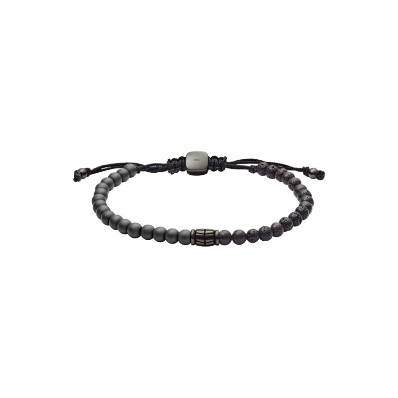 Bracelet FOSSIL Vintage Casual en acier, pierres de lave noires et hématite