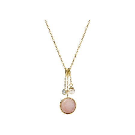 Collier Fossil Pink Mop en métal doré, nacre et verre