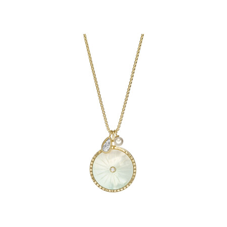 Collier Fossil Blue Crush en métal doré, nacre, perle et verre