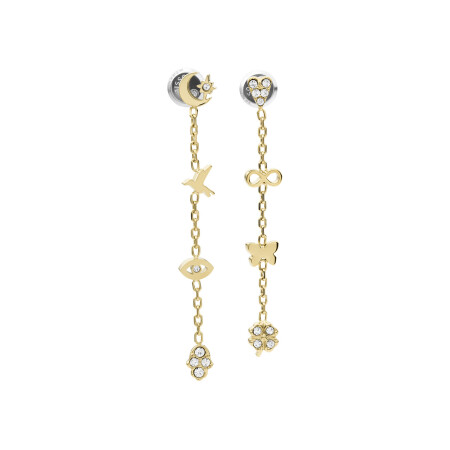 Boucles d'oreilles Fossil Golden Icons en métal doré et cristaux