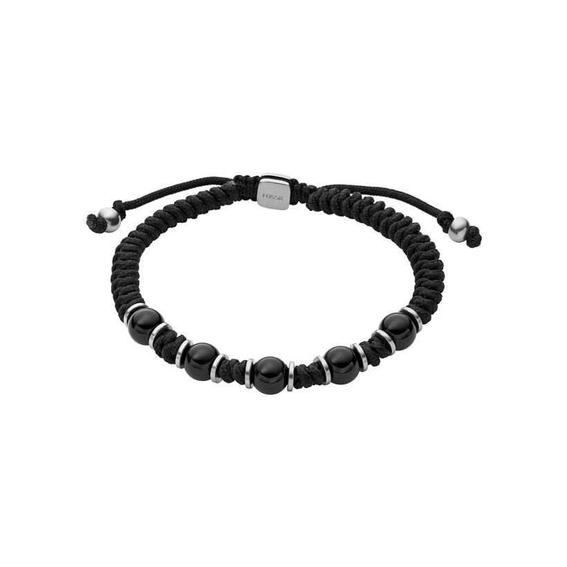Bracelet Fossil Beads en lien noir et acier