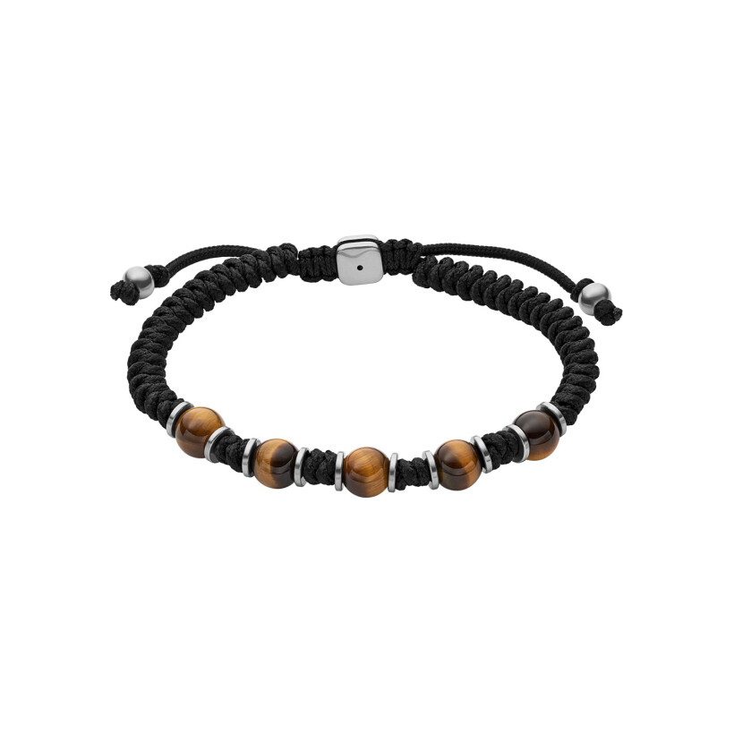 Bracelet Fossil Beads en lien noir et acier