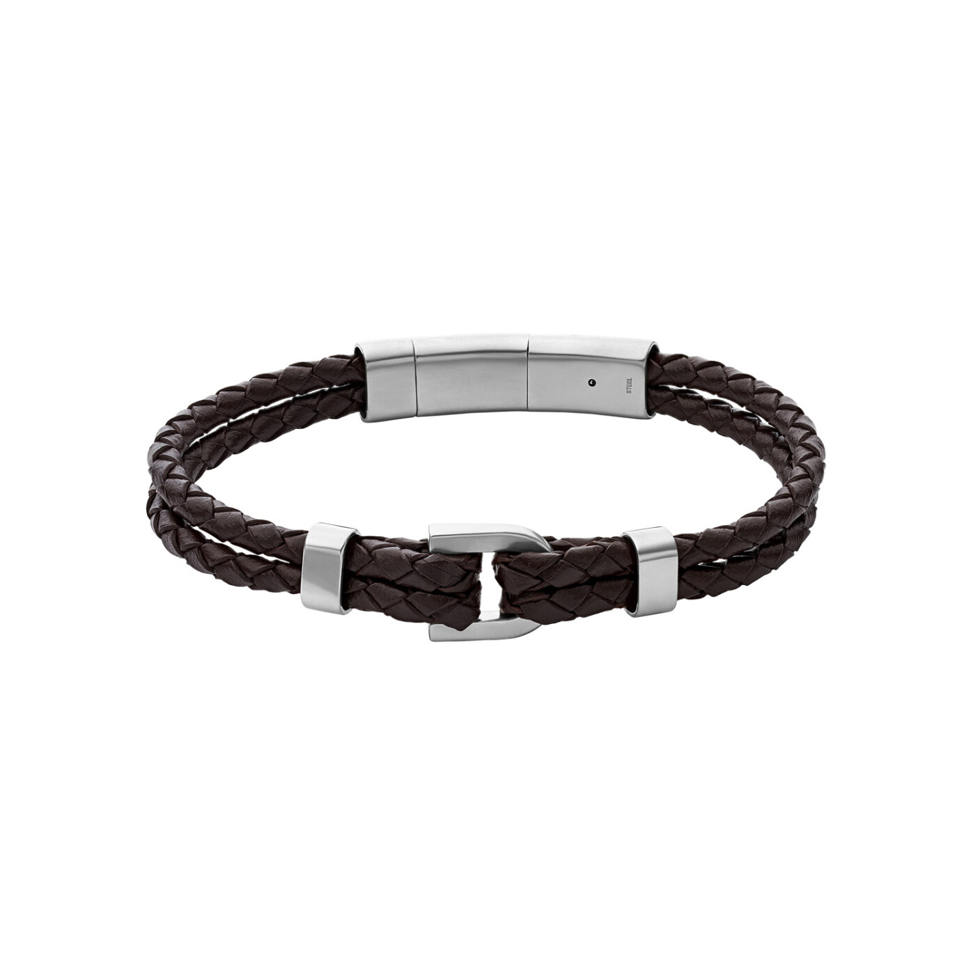 Bracelet Fossil D Link en cuir brun et acier