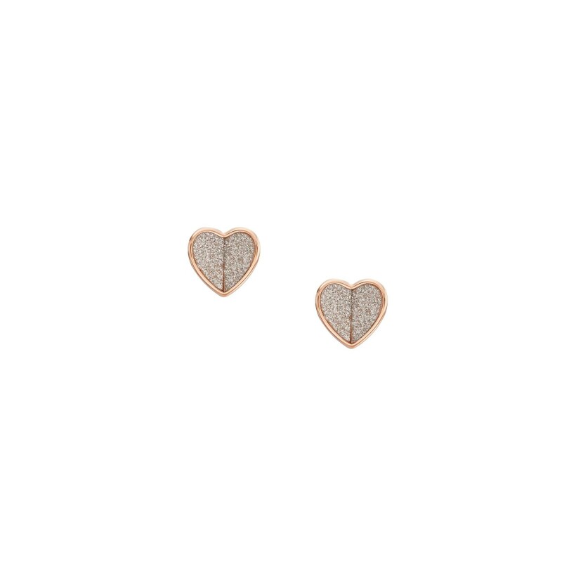 Boucles d'oreilles Fossil Flutter Hearts en métal doré rose et oxydes de zirconium