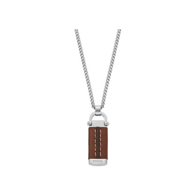 Collier FOSSIL D Link en acier et cuir