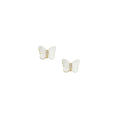 Boucles d'oreilles Fossil Radiant Wings en métal doré, nacres et oxydes de zirconium