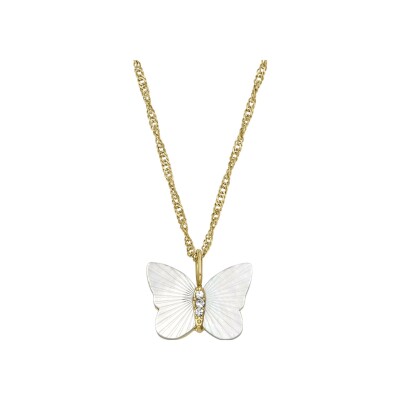 Collier Fossil Radiant Wings en métal doré, nacre et oxydes de zirconium