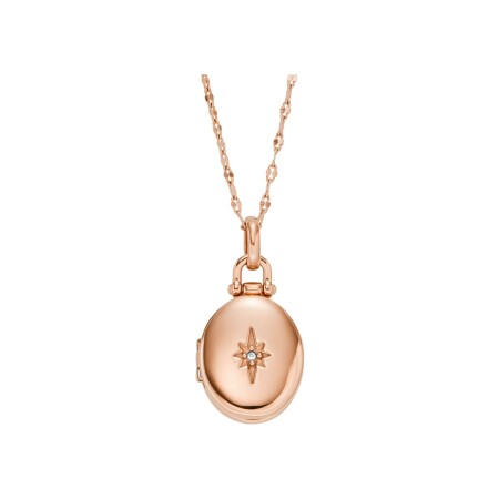 Collier Fossil Locket en métal doré rose et oxyde de zirconium