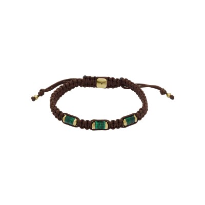 Bracelet Fossil All Stacked Up en textile, acier doré et malachite