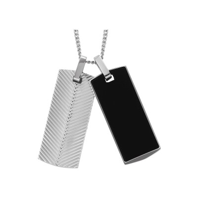 Collier Fossil Linear Texture en acier et onyx