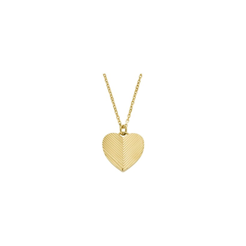 Collier FOSSIL Linear Texture Heart en acier doré