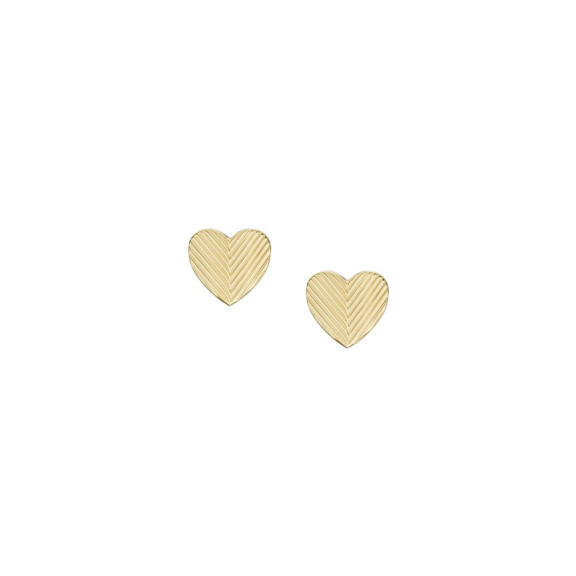 Boucles d'oreilles FOSSIL Linear Texture Heart en acier doré