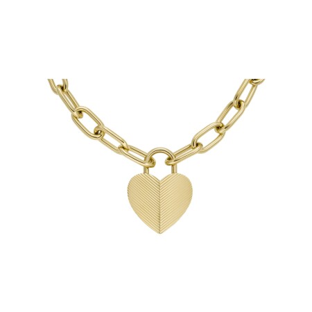 Collier FOSSIL Linear Texture Heart en acier doré