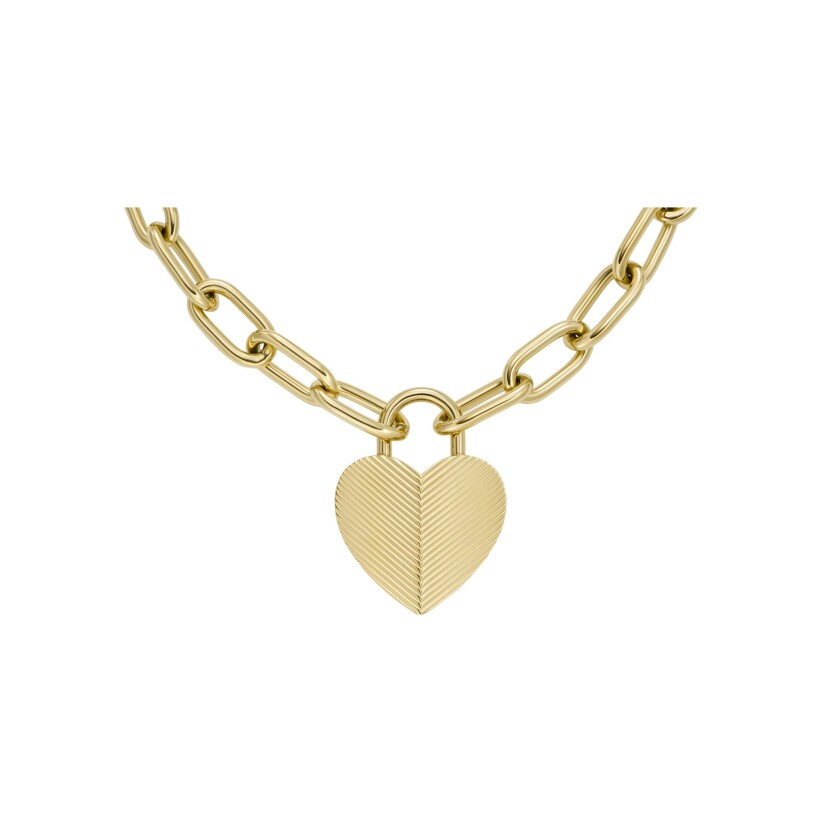 Collier FOSSIL Linear Texture Heart en acier doré