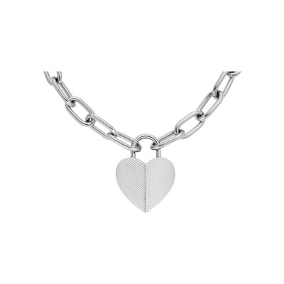 Collier FOSSIL Linear Texture Heart en acier