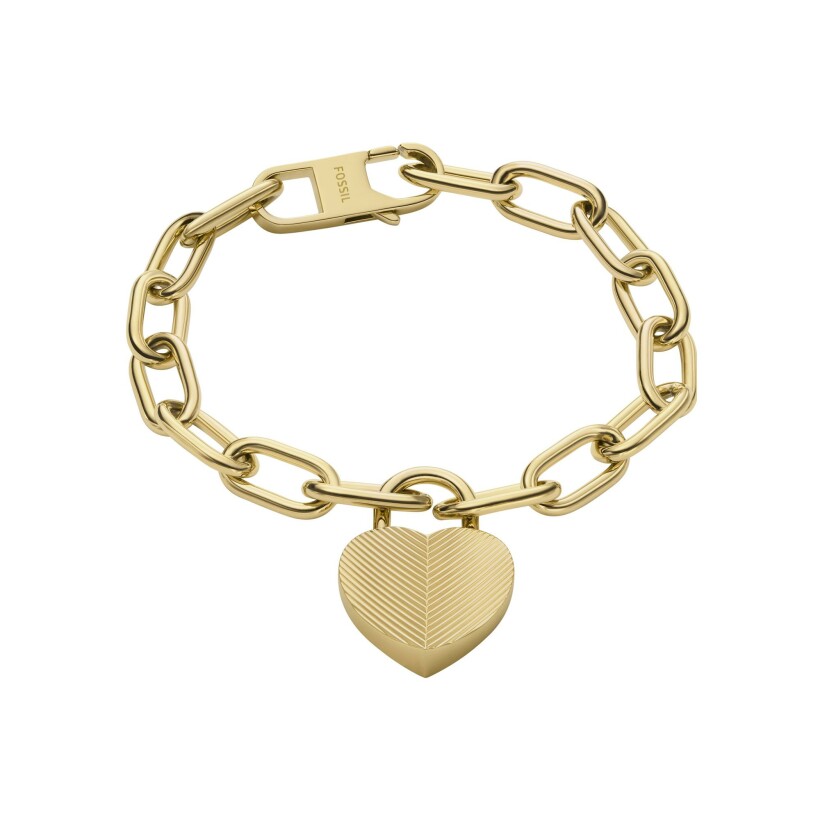 Bracelet FOSSIL Linear Texture Heart en acier doré