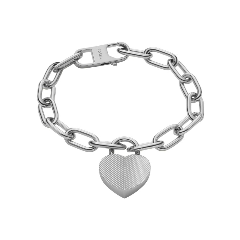 Bracelet FOSSIL Linear Texture Heart en acier