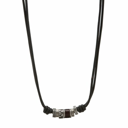 Collier FOSSIL en cuir et acier