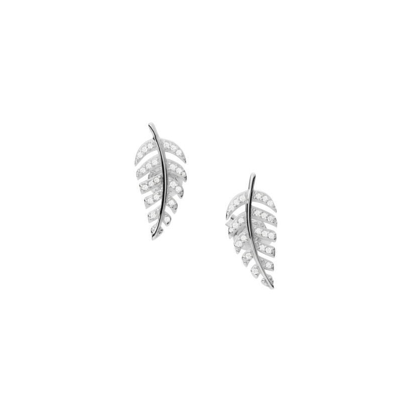 Boucles d'oreilles Fossil Leaves en argent et cristaux
