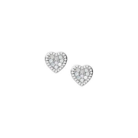 Boucles d'oreilles Fossil Blue Mop Hearts en argent, nacre et verre