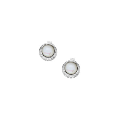 Boucles d'oreilles Fossil Crescent en argent, nacre et verre