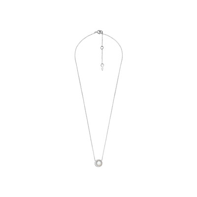 Collier Fossil Crescent en argent, nacre et verre