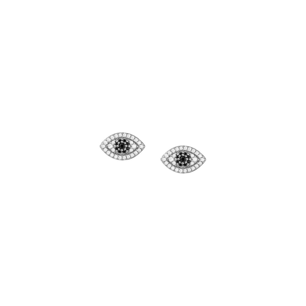Boucles d'oreilles Fossil Evil Eye en argent, cristaux en hématite noire et oxydes de zirconium