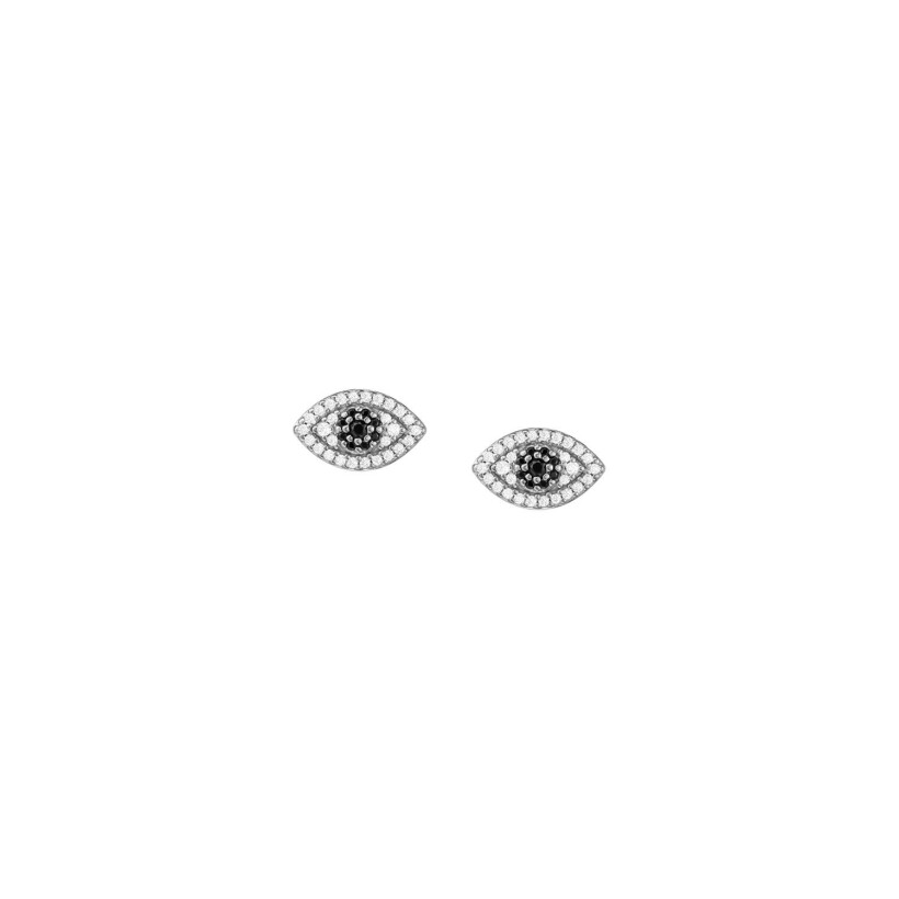 Boucles d'oreilles Fossil Evil Eye en argent, cristaux en hématite noire et oxydes de zirconium