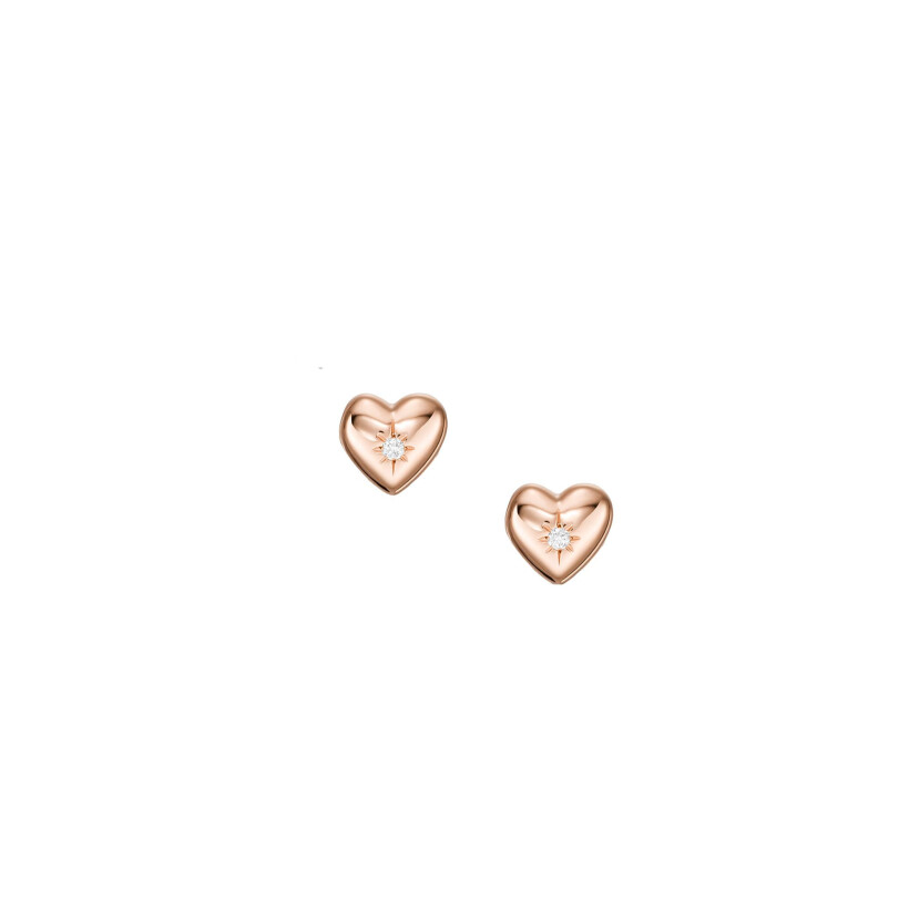 Boucles d'oreilles Fossil True Love en argent doré rose et oxydes de zirconium