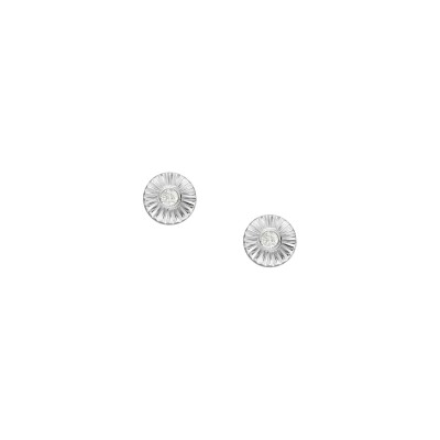 Boucles d'oreilles puces FOSSIL Texture Circle en argent et oxyde de zirconium