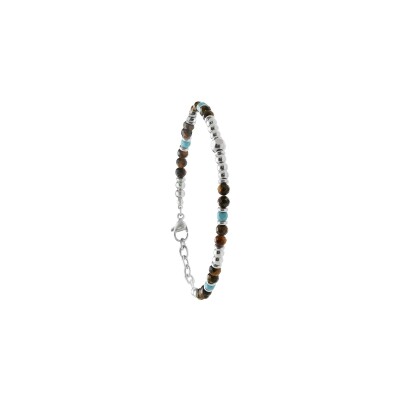 Bracelet Jourdan Bijoux Azor en acier, oeil de tigre et turquoise
