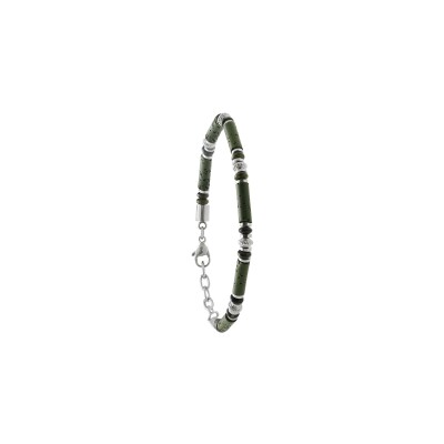 Bracelet Jourdan Bijoux Ebene en acier, pierre de lave et jaspe