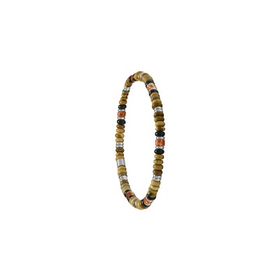 Bracelet Jourdan Bijoux Solis en acier, jaspe, agate noire et pierre impériale orange
