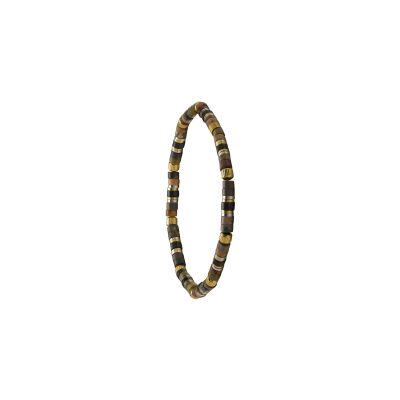 Bracelet Jourdan Bijoux Solis en acier bicolore, jaspe et oeil de tigre