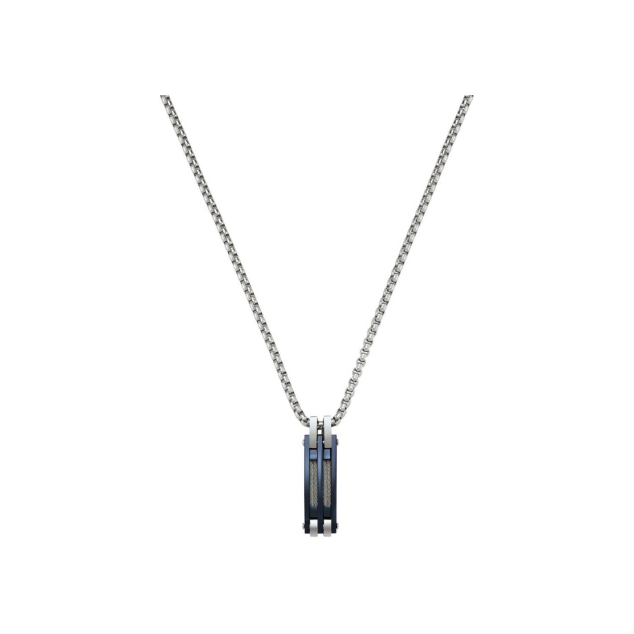 Collier Jourdan Bijoux Ugo en acier et acier PVD bleu