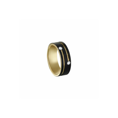 Bague Jourdan Bijoux Noir Métal Acier Iseran en acier PVD noir, métal doré et oxydes de zirconium