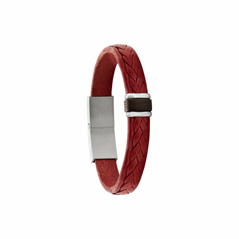 Bracelet Jourdan Bijoux Héritage Cuir Cuir Cook en cuir rouge, acier et bois