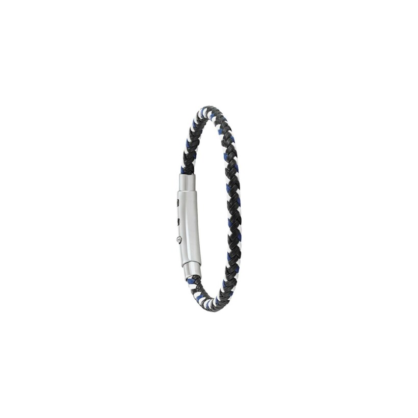 Bracelet Jourdan Bijoux Héritage Cuir Cuir Synthétique Dixon en silicone noir, bleu, blanc et acier