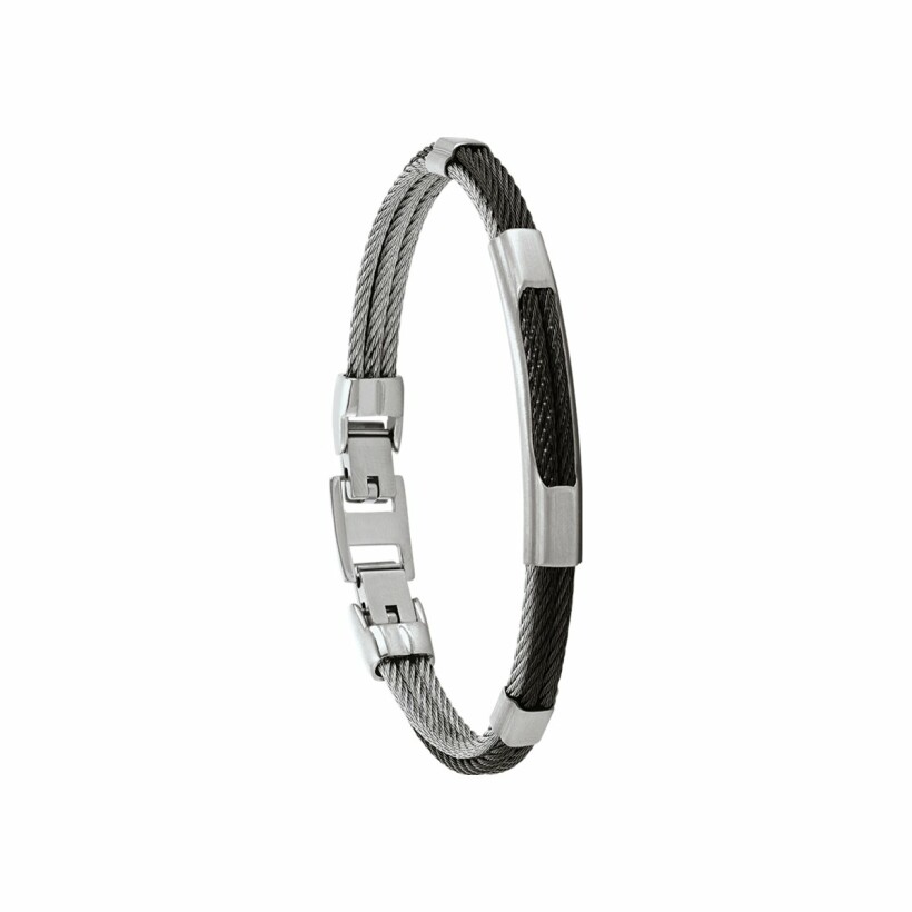 Bracelet Jourdan Bijoux Héritage Arès en acier, câbles blancs et noirs