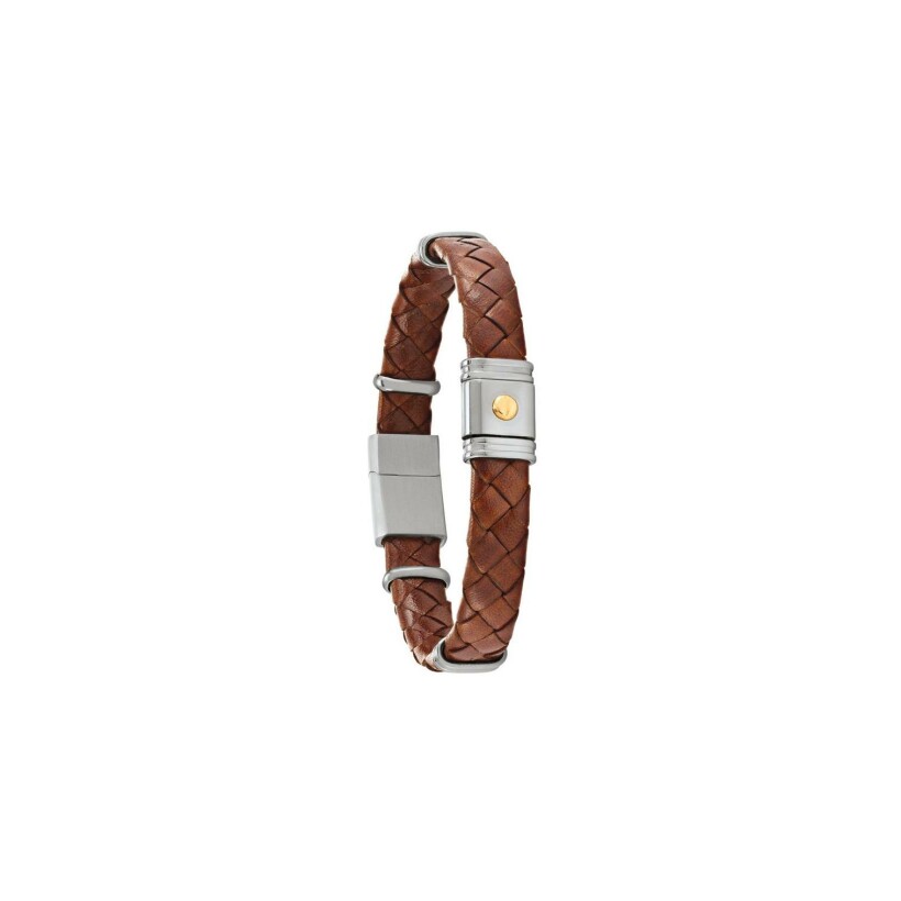 Bracelet Jourdan Bijoux Héritage Sandro en cuir tressé plat marron et acier